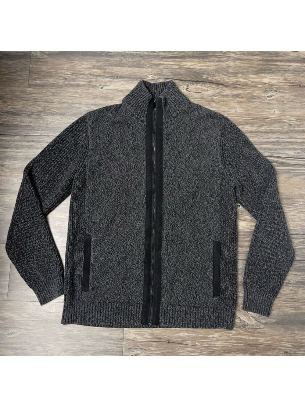 Daniel Hechter Men's Cotton Knit Full Zip Mock Neck Sweater Gray M Solid Preppy